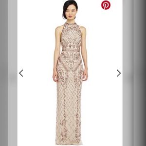 Mock Neck Beaded Column Dress with T-Back